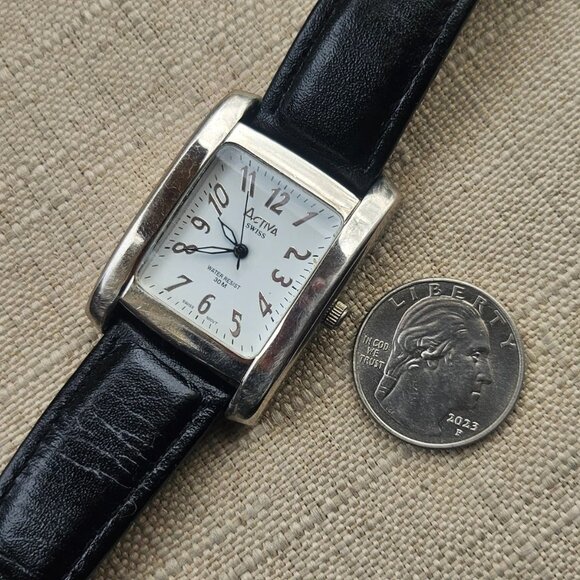 Activa Swiss Ladies Wristwatch Black Leather Strap Quartz Analog Swiss Mov Watch - Picture 13 of 13